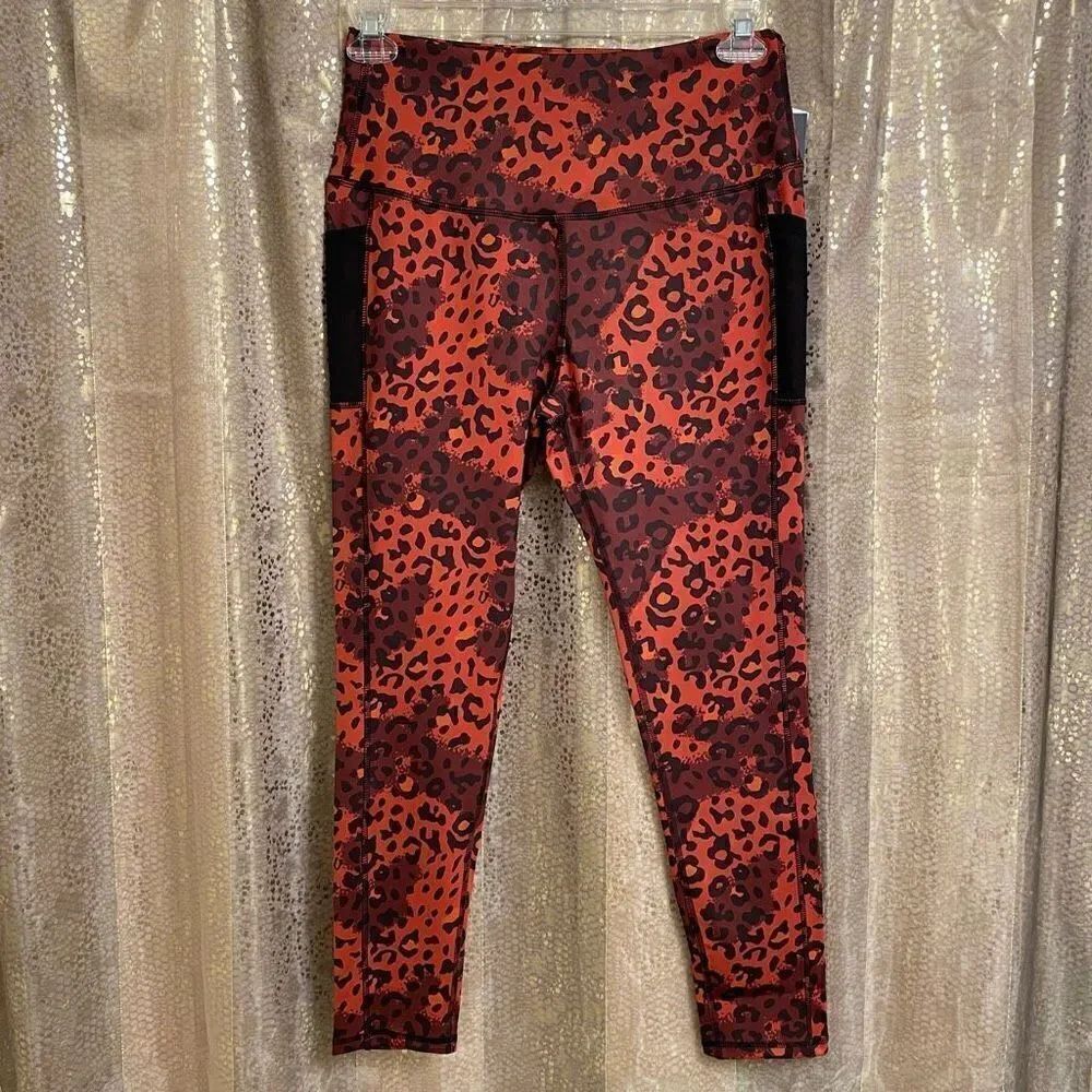 LegEnd Burnt Orange Leopard Cheetah Print Athletic Leggings, XL NWT